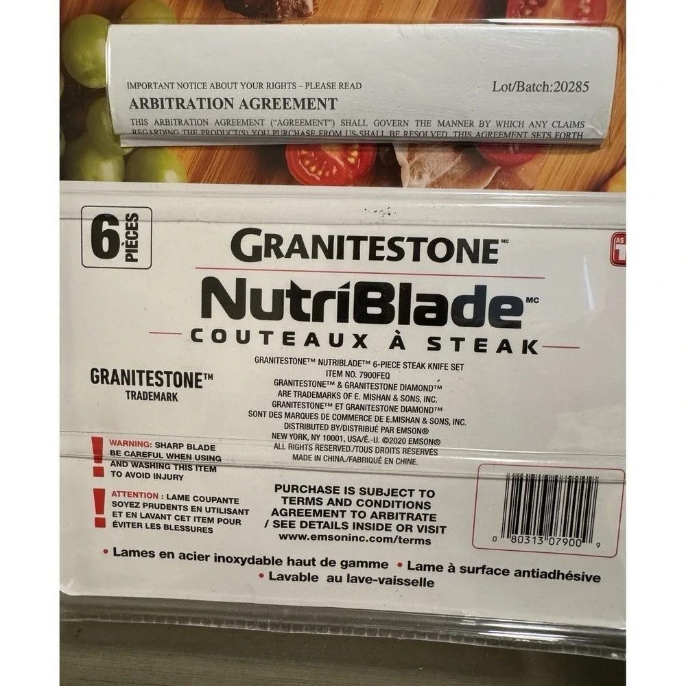 Granitestone NutriBlade 6-Piece Steak Knife Set Stainless Steel Non-Stick NEW